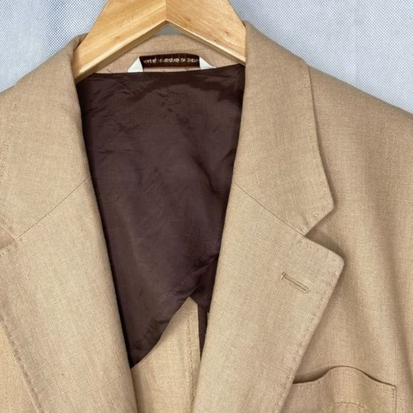 Perry Ellis mens blazer Tan Linen Cotton size 46 Regular 2-button - Picture 5 of 16